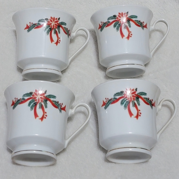 Vintage Poinsettia and Ribbons Fine China Cups - Picture 2 of 5